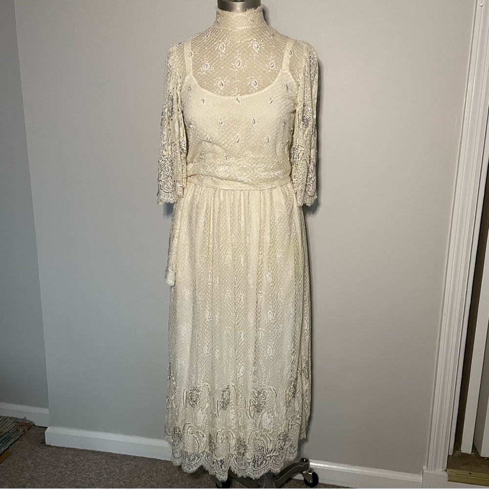Vintage Rina di Montella beaded cream lace dress size 6
